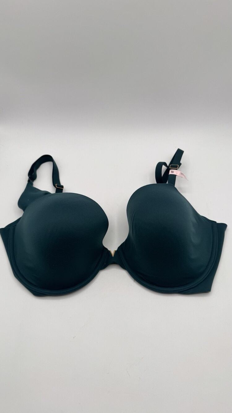 Victoria's Secret Bra Push-Up Plunge Underwire Gold V Charm Center 38DD New Teal